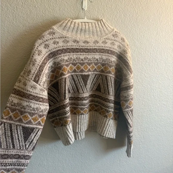 Bohemian Sweater - Women's Oversized Patterned Geometric Neutrals Earthy - Picture 3 of 8